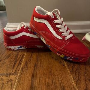 Vans Kids Red Sneakers with Multicolor Sole